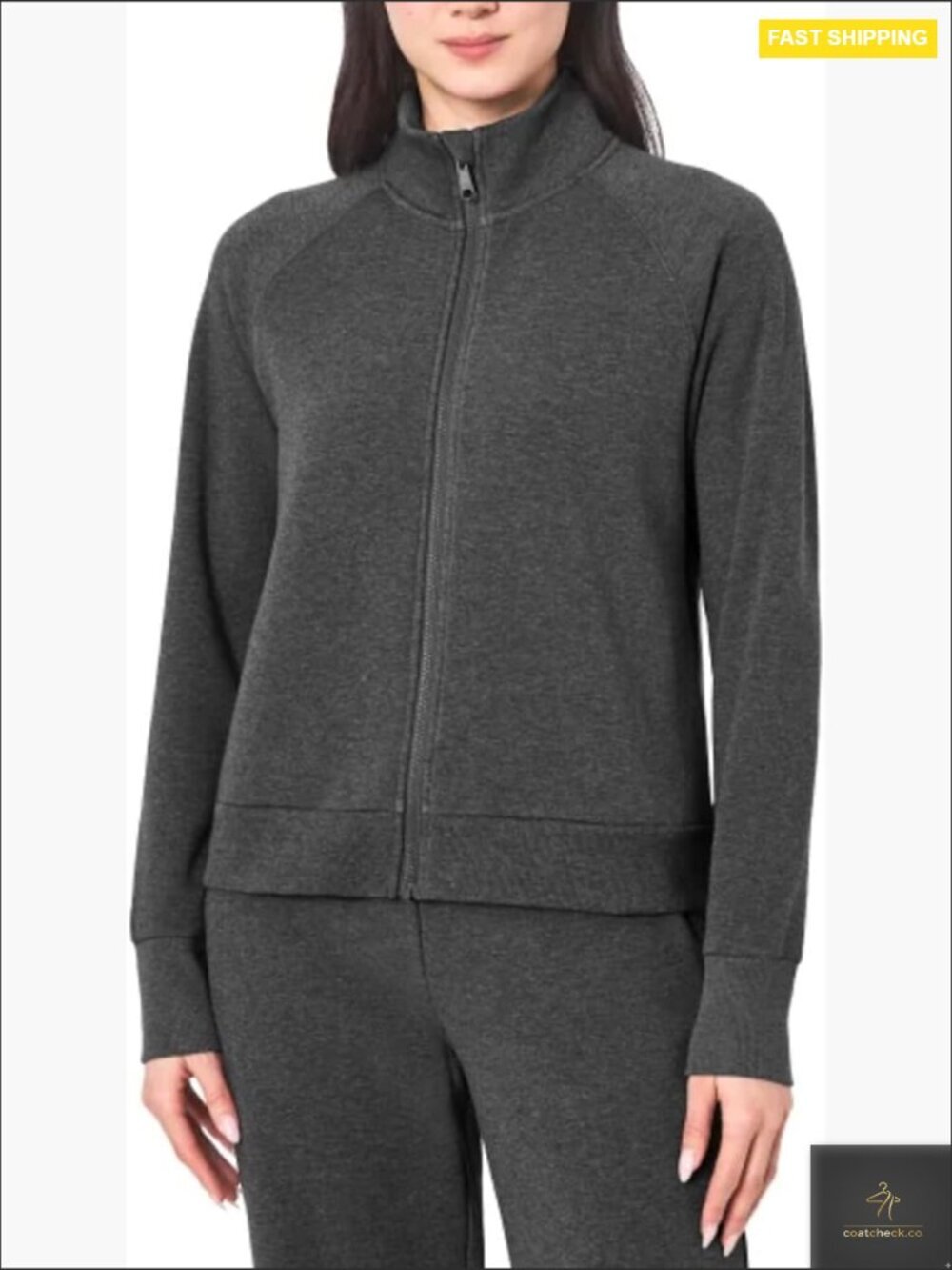 Full Zip Fleece Jacket Relaxed Fit Side Pockets Mock Neck Eco-Friendly